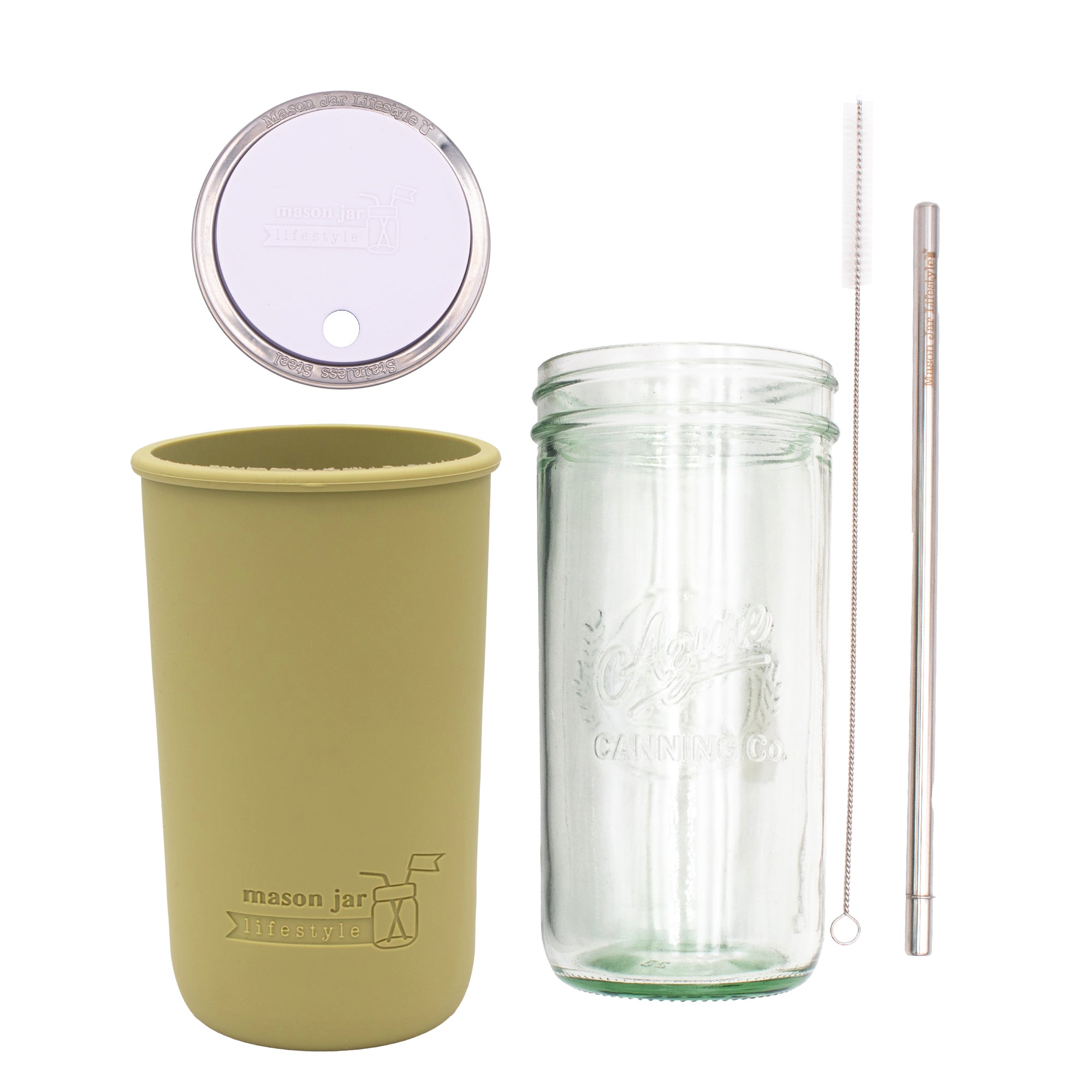 Mason Jar Lifestyle 24oz Pint & Half Water Bottle Travel Tumbler with Silicone Sleeve & Straw Lid