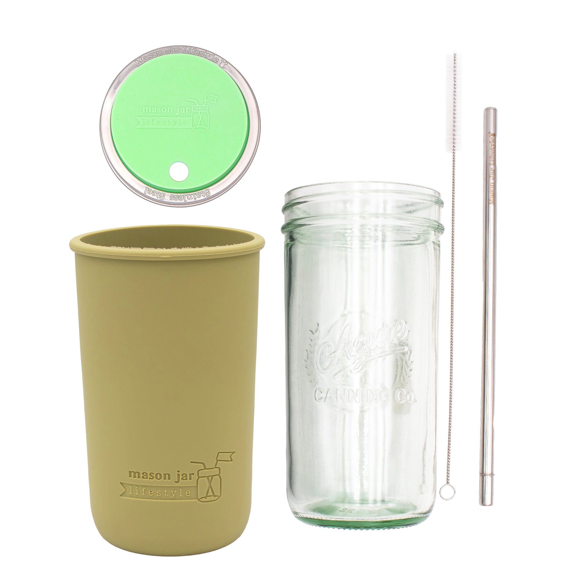 Mason Jar Lifestyle 24oz Pint & Half Water Bottle Travel Tumbler with Silicone Sleeve & Straw Lid