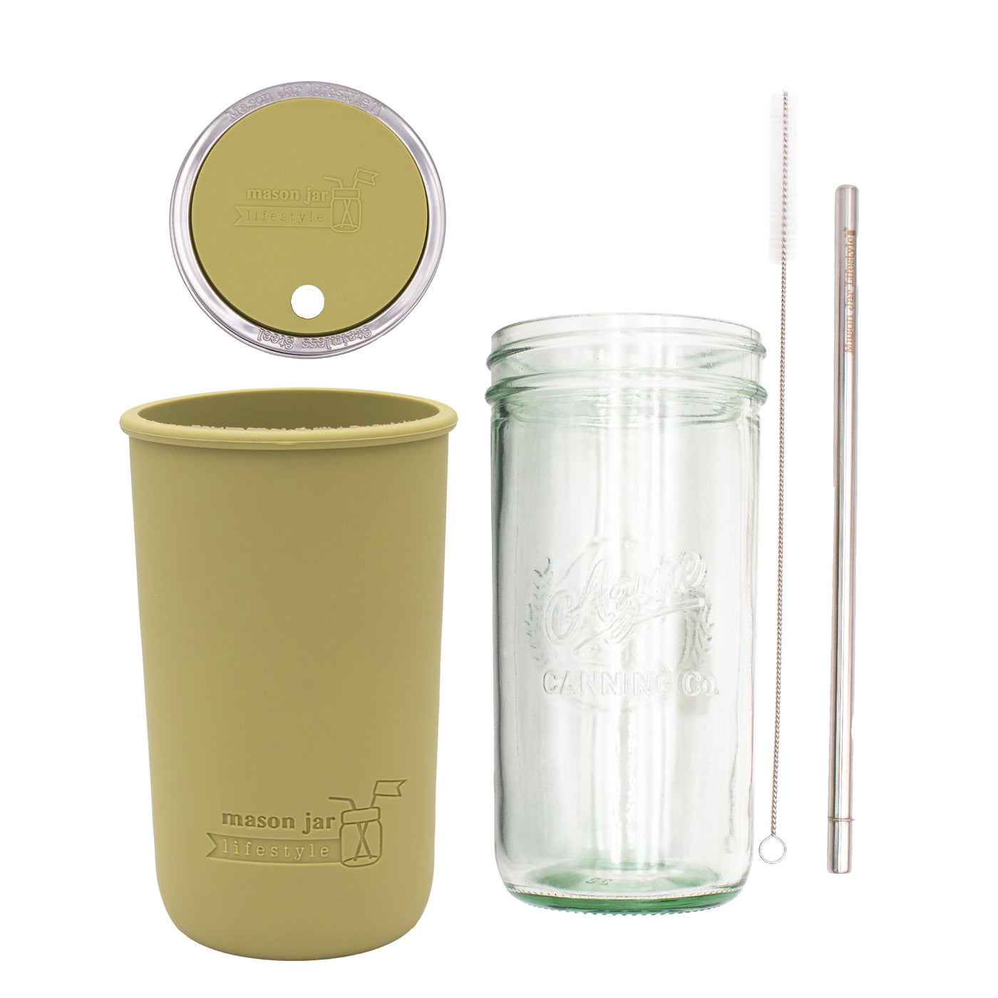 Mason Jar Lifestyle 24oz Pint & Half Water Bottle Travel Tumbler with Silicone Sleeve & Straw Lid