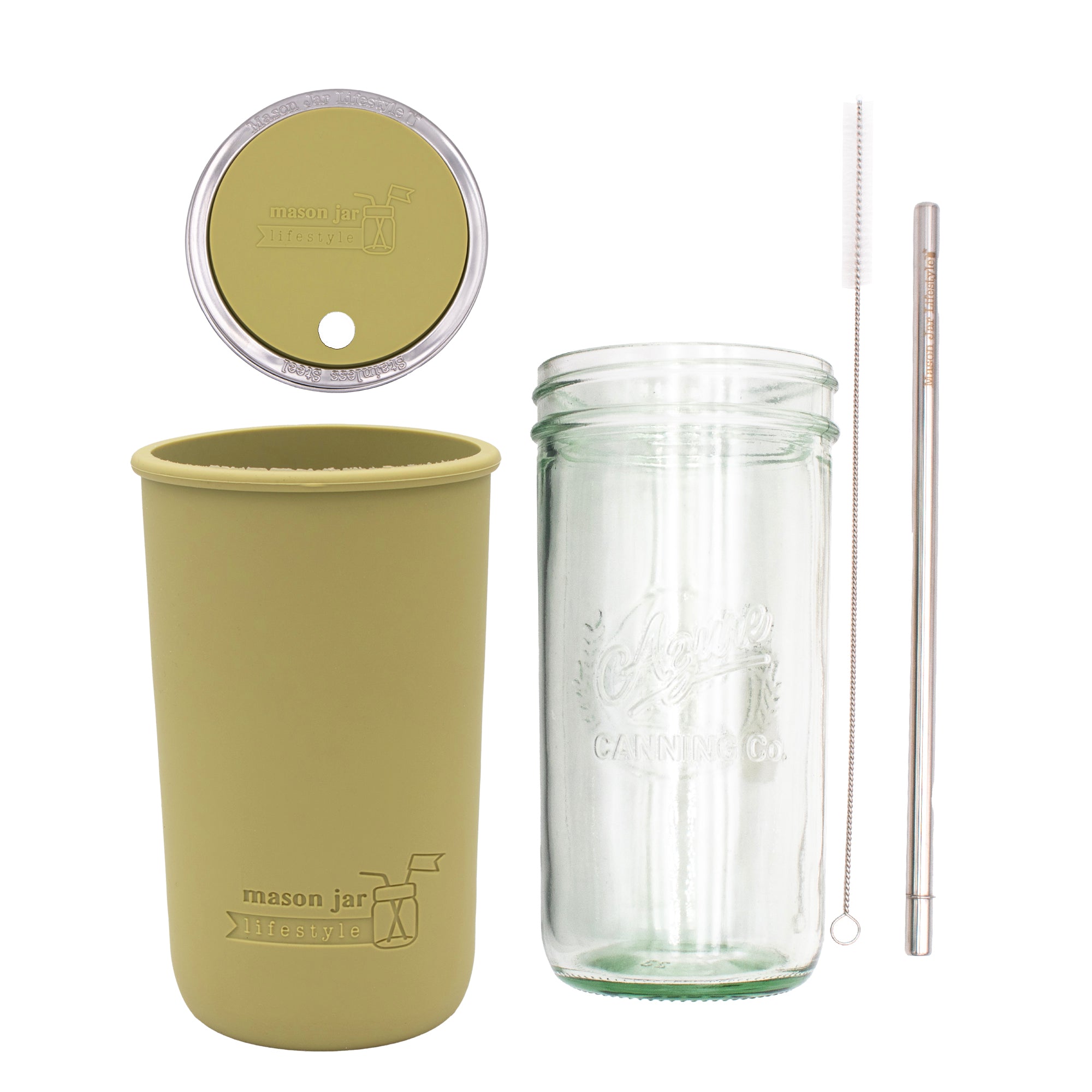 Mason Jar Lifestyle 24oz Pint & Half Water Bottle Travel Tumbler with Silicone Sleeve & Straw Lid