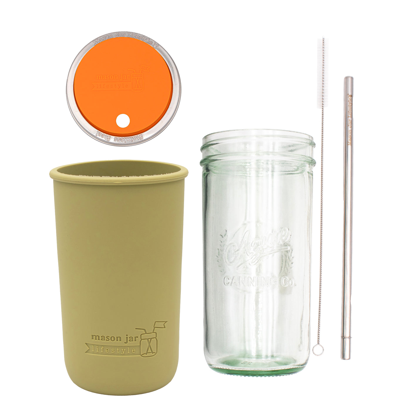 Mason Jar Lifestyle 24oz Pint & Half Water Bottle Travel Tumbler with Silicone Sleeve & Straw Lid