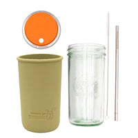 Mason Jar Lifestyle 24oz Pint & Half Water Bottle Travel Tumbler with Silicone Sleeve & Straw Lid