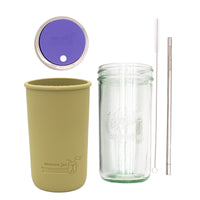 Mason Jar Lifestyle 24oz Pint & Half Water Bottle Travel Tumbler with Silicone Sleeve & Straw Lid