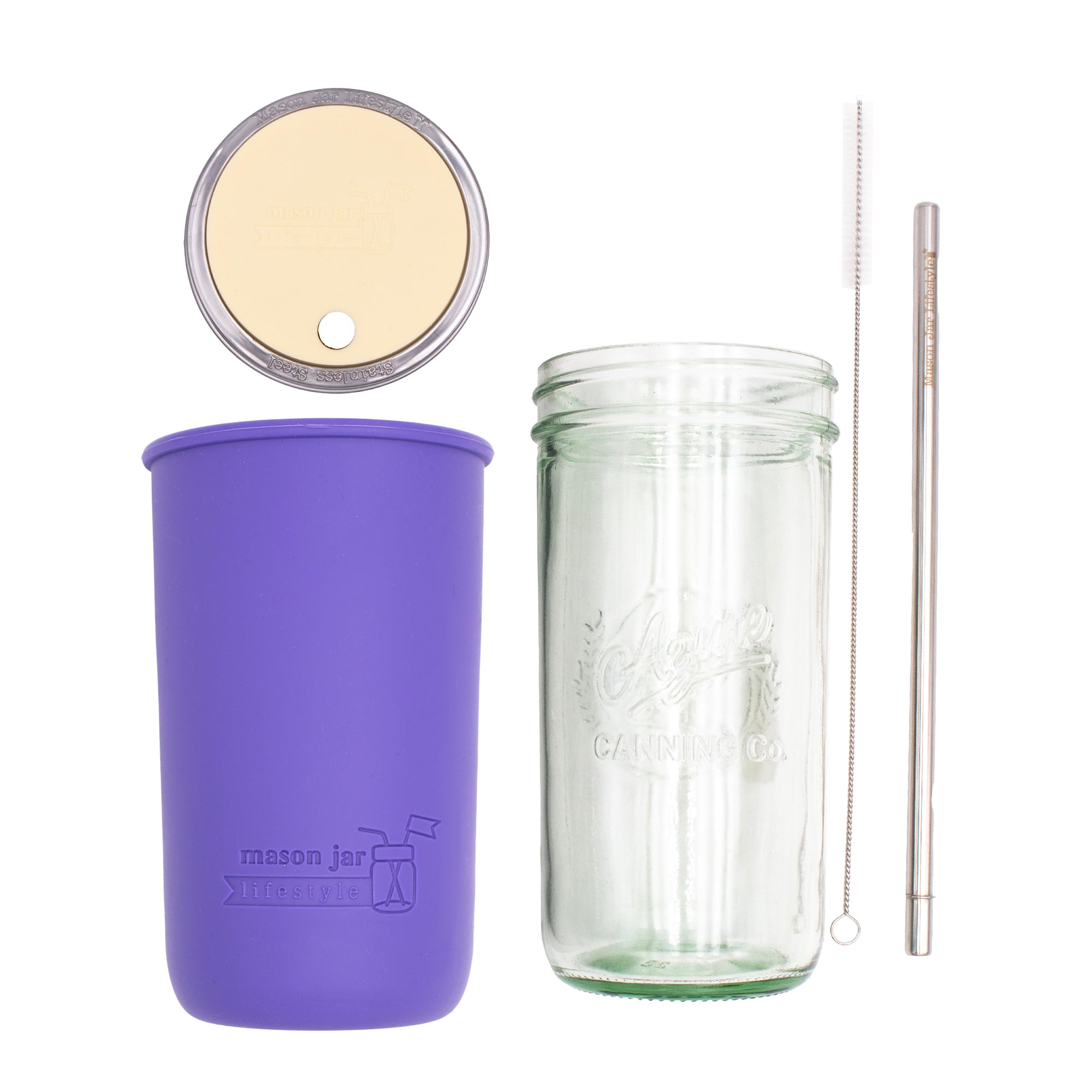 Mason Jar Lifestyle 24oz Pint & Half Water Bottle Travel Tumbler with Silicone Sleeve & Straw Lid