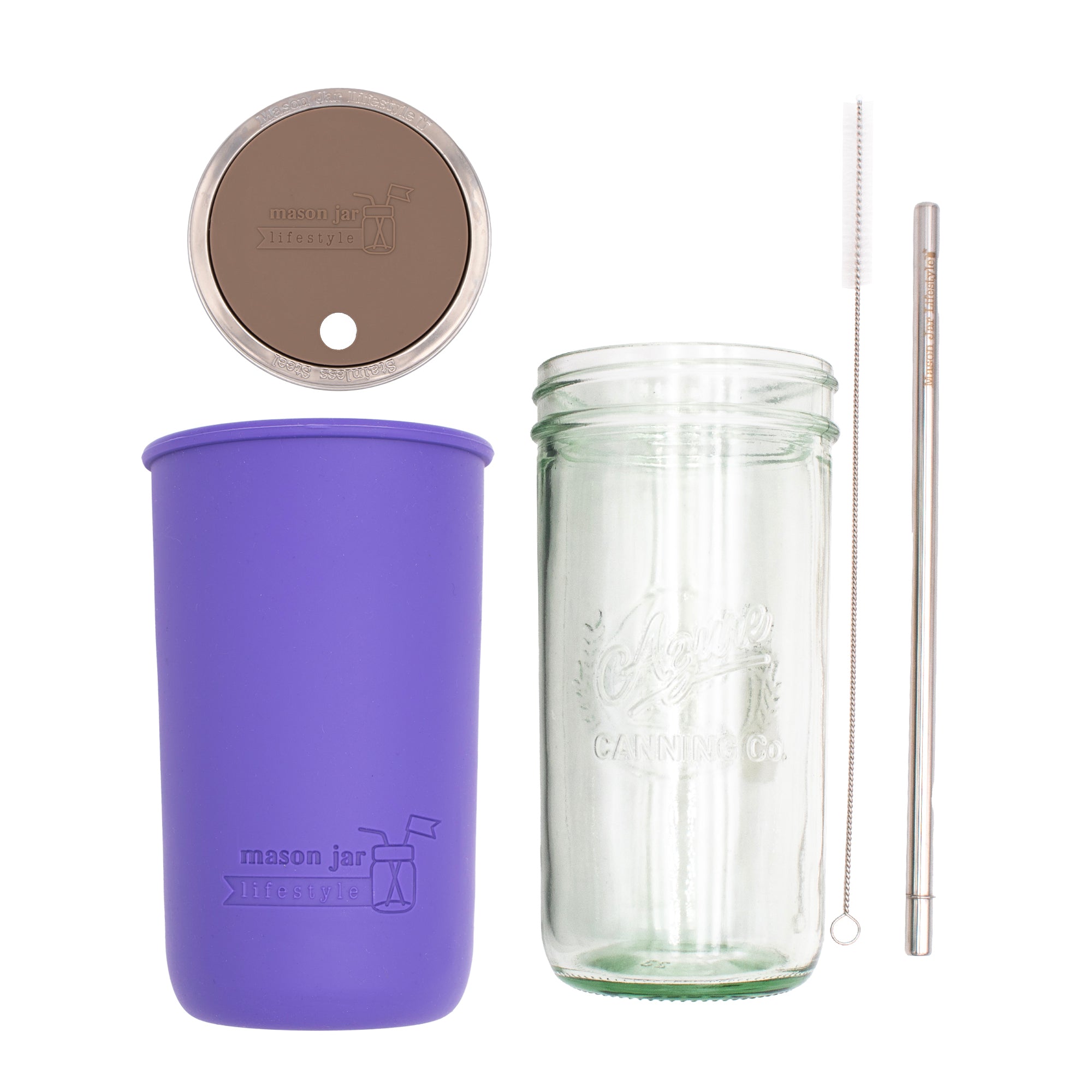 Mason Jar Lifestyle 24oz Pint & Half Water Bottle Travel Tumbler with Silicone Sleeve & Straw Lid