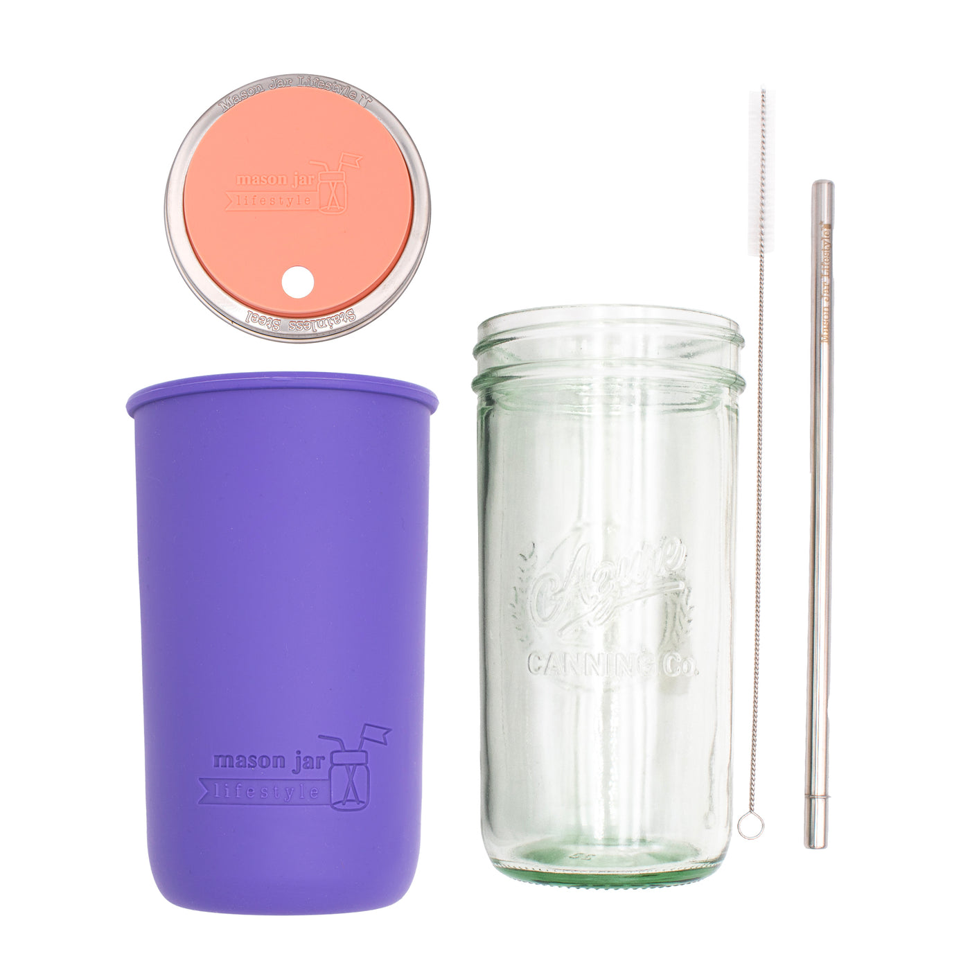 Mason Jar Lifestyle 24oz Pint & Half Water Bottle Travel Tumbler with Silicone Sleeve & Straw Lid