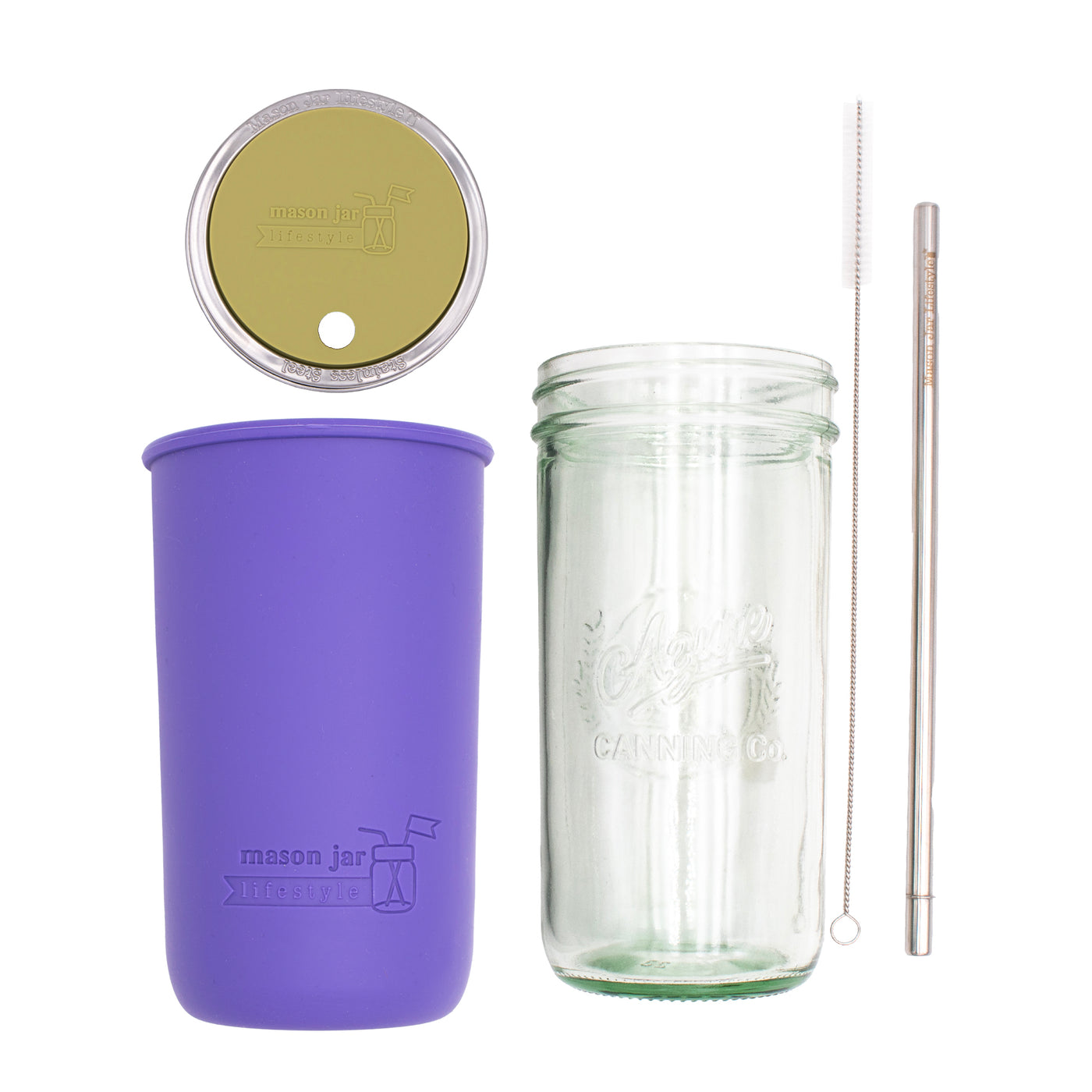 Mason Jar Lifestyle 24oz Pint & Half Water Bottle Travel Tumbler with Silicone Sleeve & Straw Lid