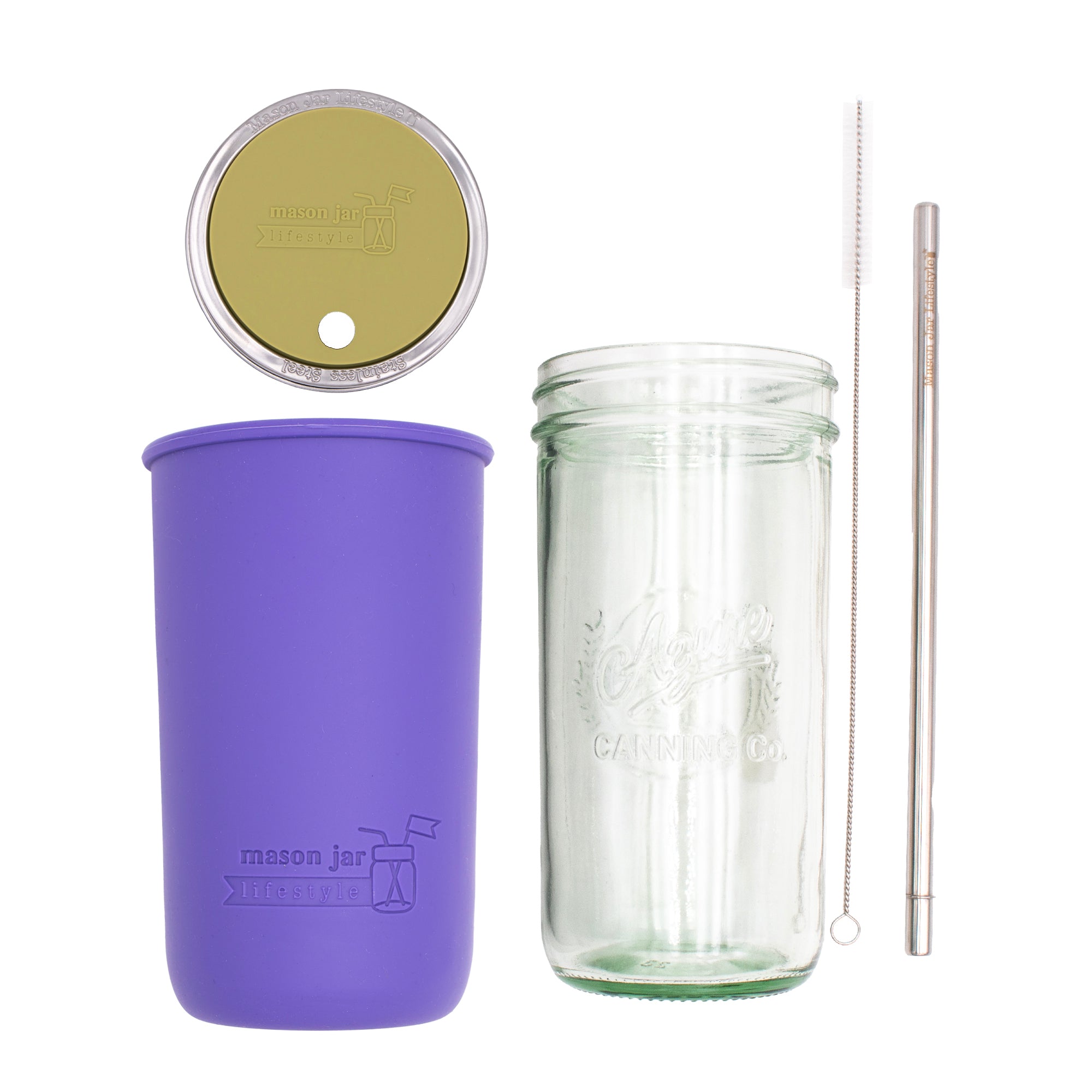 Mason Jar Lifestyle 24oz Pint & Half Water Bottle Travel Tumbler with Silicone Sleeve & Straw Lid