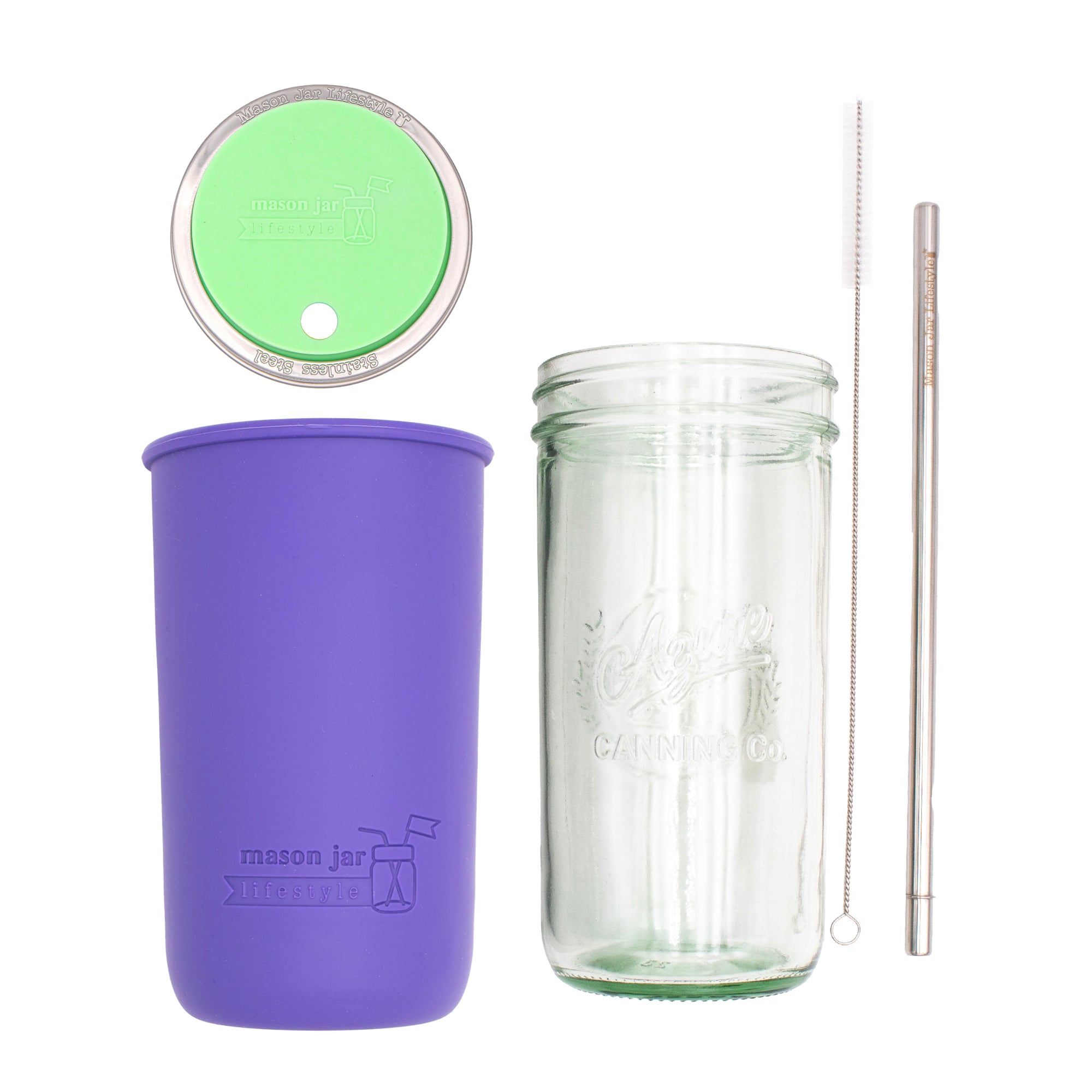 Mason Jar Lifestyle 24oz Pint & Half Water Bottle Travel Tumbler with Silicone Sleeve & Straw Lid