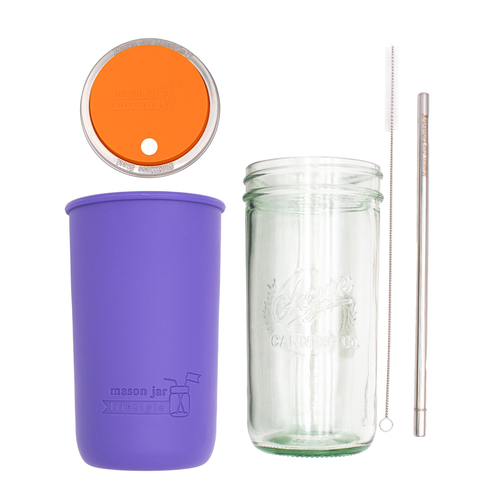 Mason Jar Lifestyle 24oz Pint & Half Water Bottle Travel Tumbler with Silicone Sleeve & Straw Lid