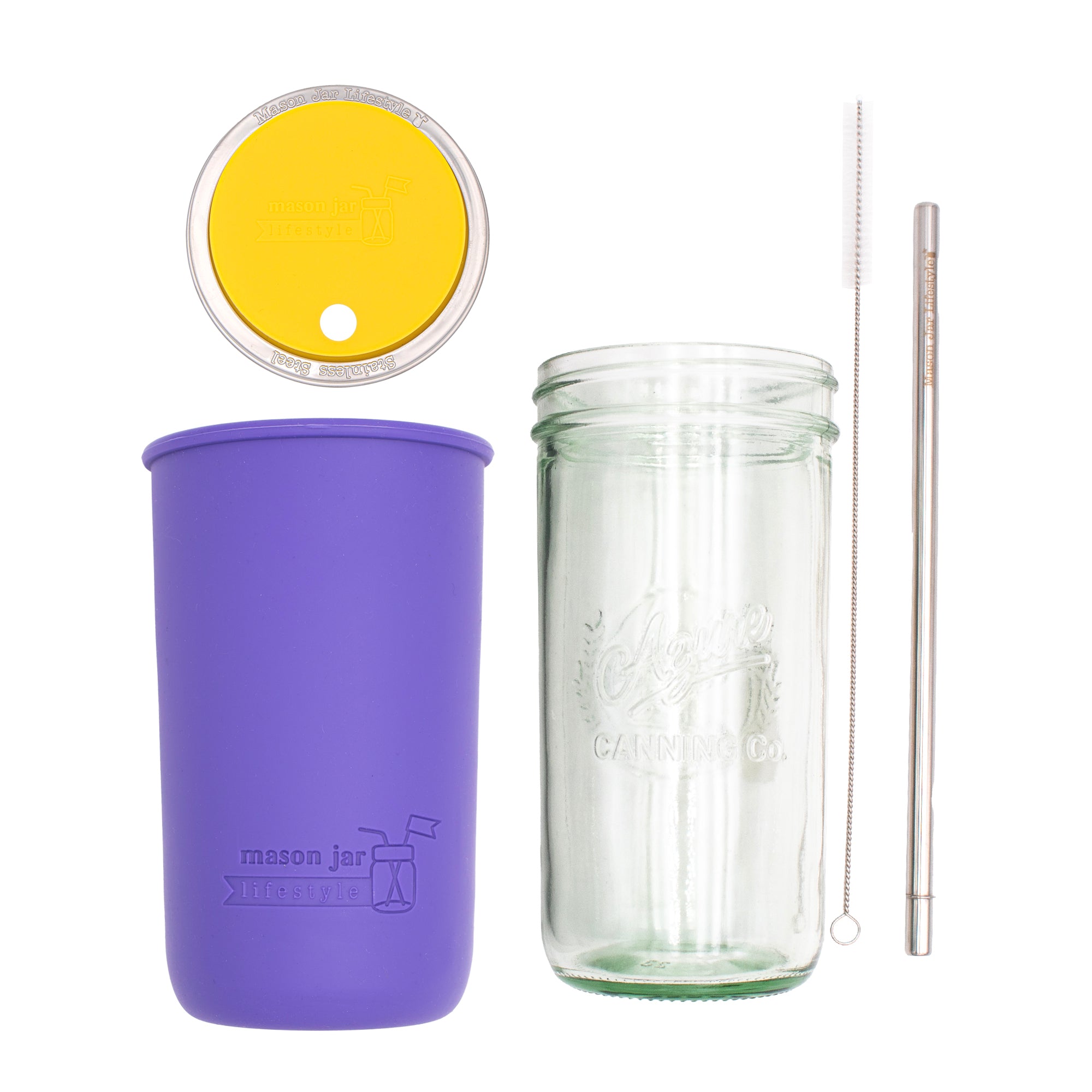 Mason Jar Lifestyle 24oz Pint & Half Water Bottle Travel Tumbler with Silicone Sleeve & Straw Lid