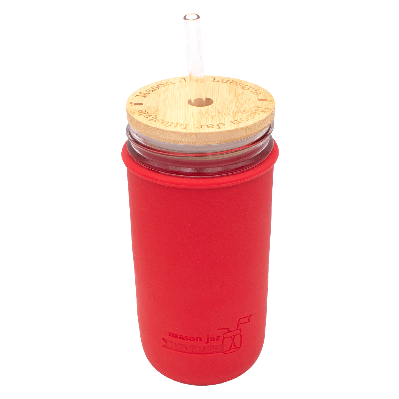 Mason Jar Lifestyle 24oz Pint & Half Glass Water Bottle Travel Tumbler with Silicone Sleeve & Bamboo Straw Lid