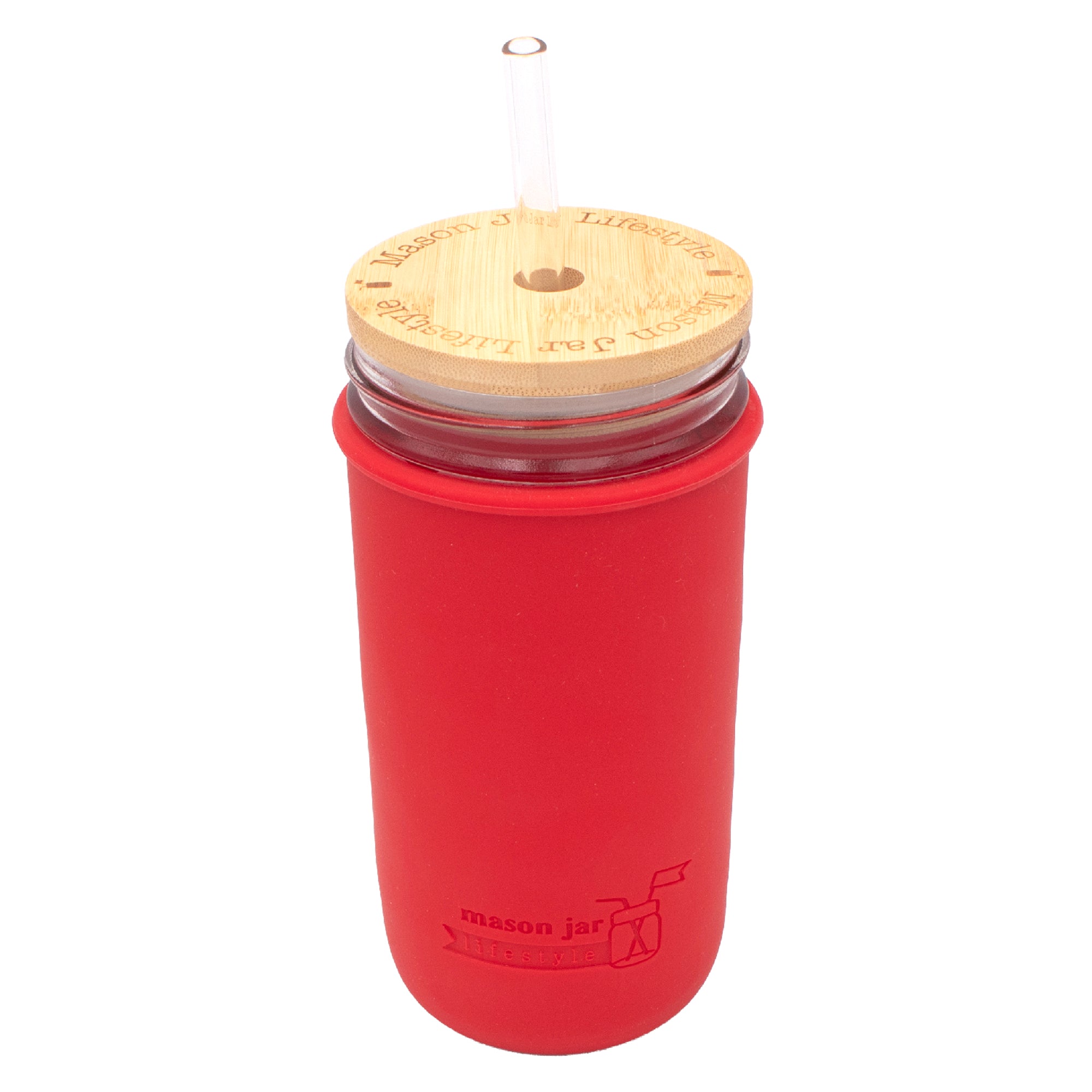 Mason Jar Lifestyle 24oz Pint & Half Glass Water Bottle Travel Tumbler with Silicone Sleeve & Bamboo Straw Lid