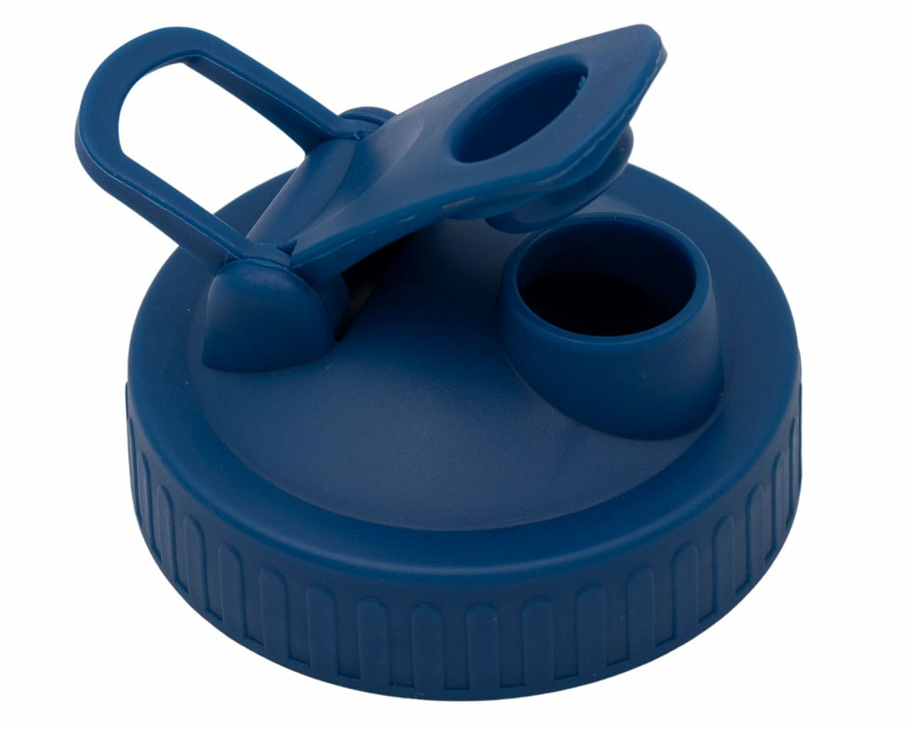 deep blue plastic pour & store lid with carry loop for regular mouth mason jars