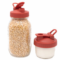 brick red plastic pour and store lid with carry loop for regular and wide mouth mason jars