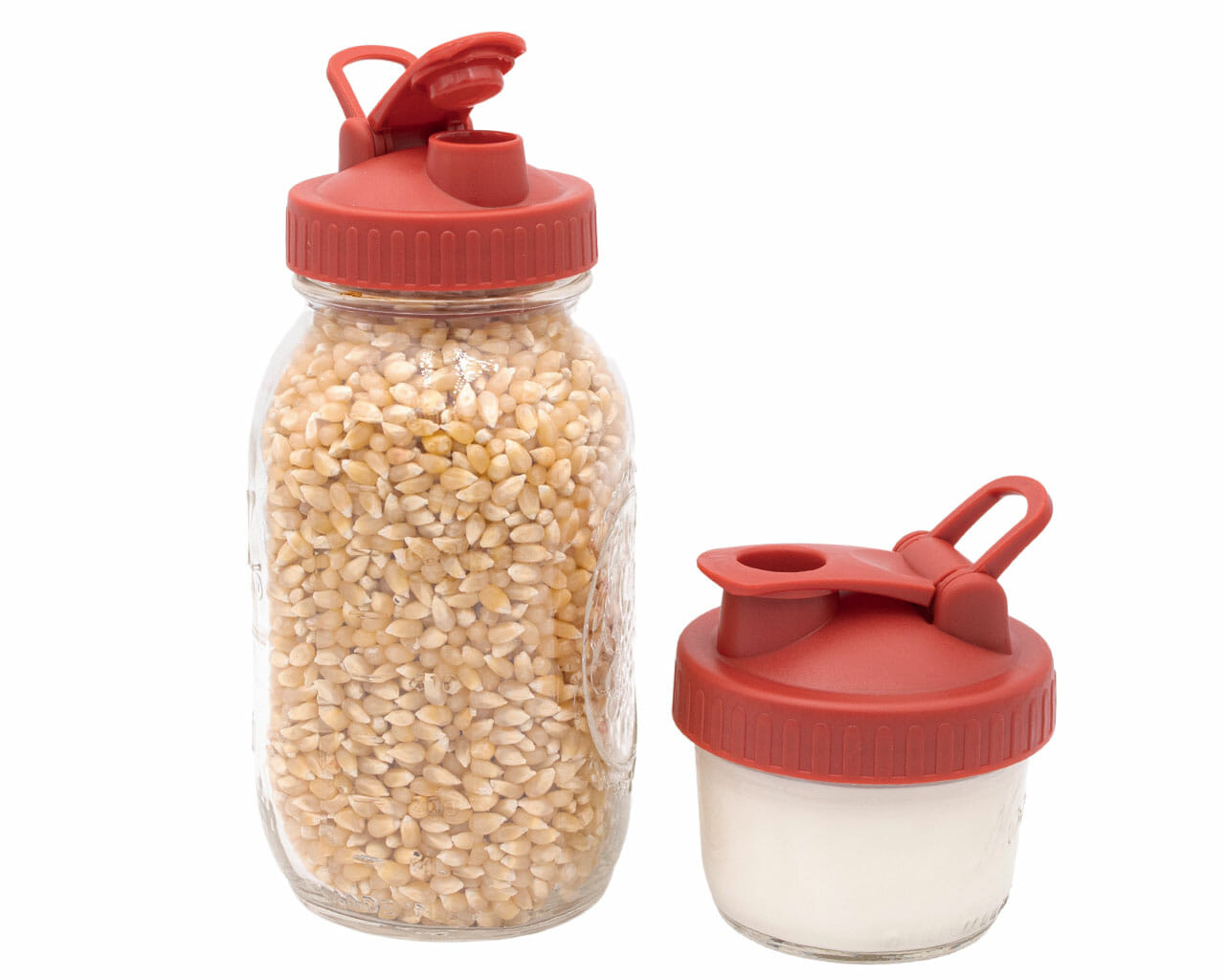 brick red plastic pour and store lid with carry loop for regular and wide mouth mason jars