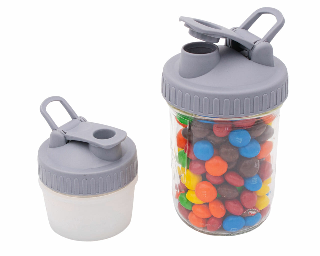 gray plastic pour and store lid with carry loop for regular and wide mouth mason jars