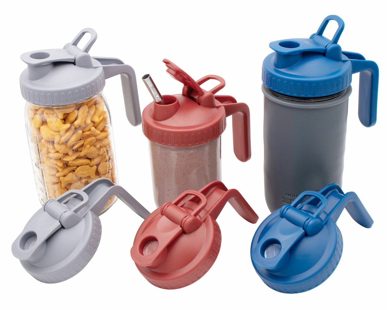https://masonjarlifestyle.com/cdn/shop/files/mason-jar-lifestyle-pour-store-pitcher-handle-lid-red-blue-regular-wide-mouth-storage-candy-grain-ice-tea-water-16-oz-32oz-gray-sleeve-group.jpg?v=1695767256&width=1280
