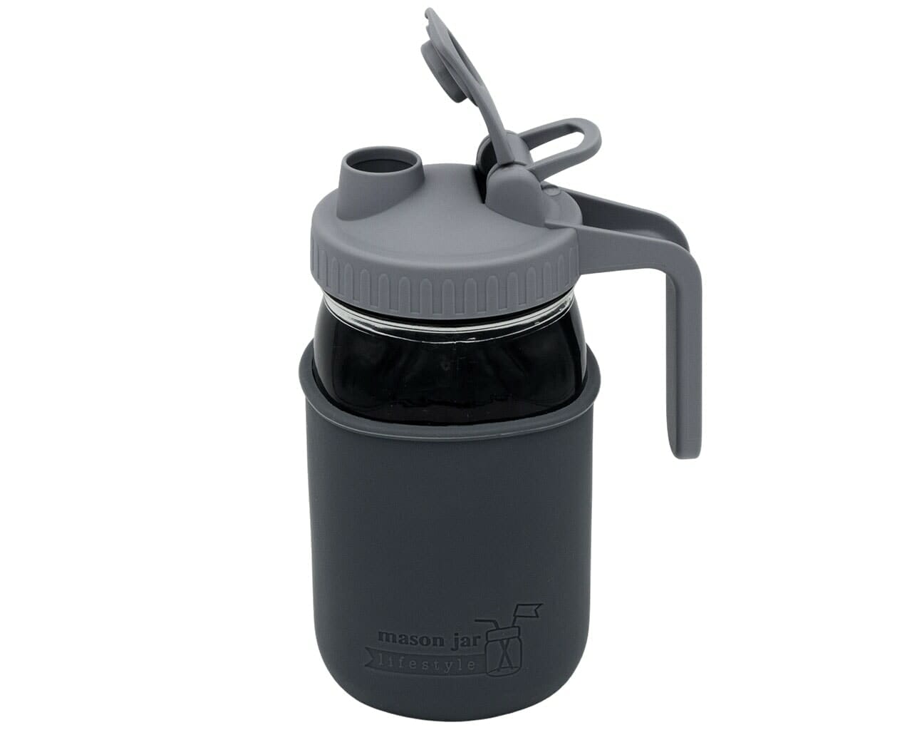 Gray Plastic Pour and Store Pitcher Lid with Handle for Regular Mouth Mason Jars