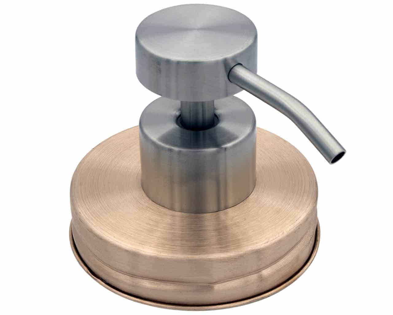 Real copper soap dispenser lid adapter with satin #2 pump