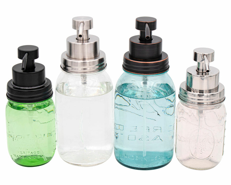 Matte Black, Satin, Oil Rubbed Bronze, and Mirror Foaming Soap Pumps for Regular Mouth Mason Jars