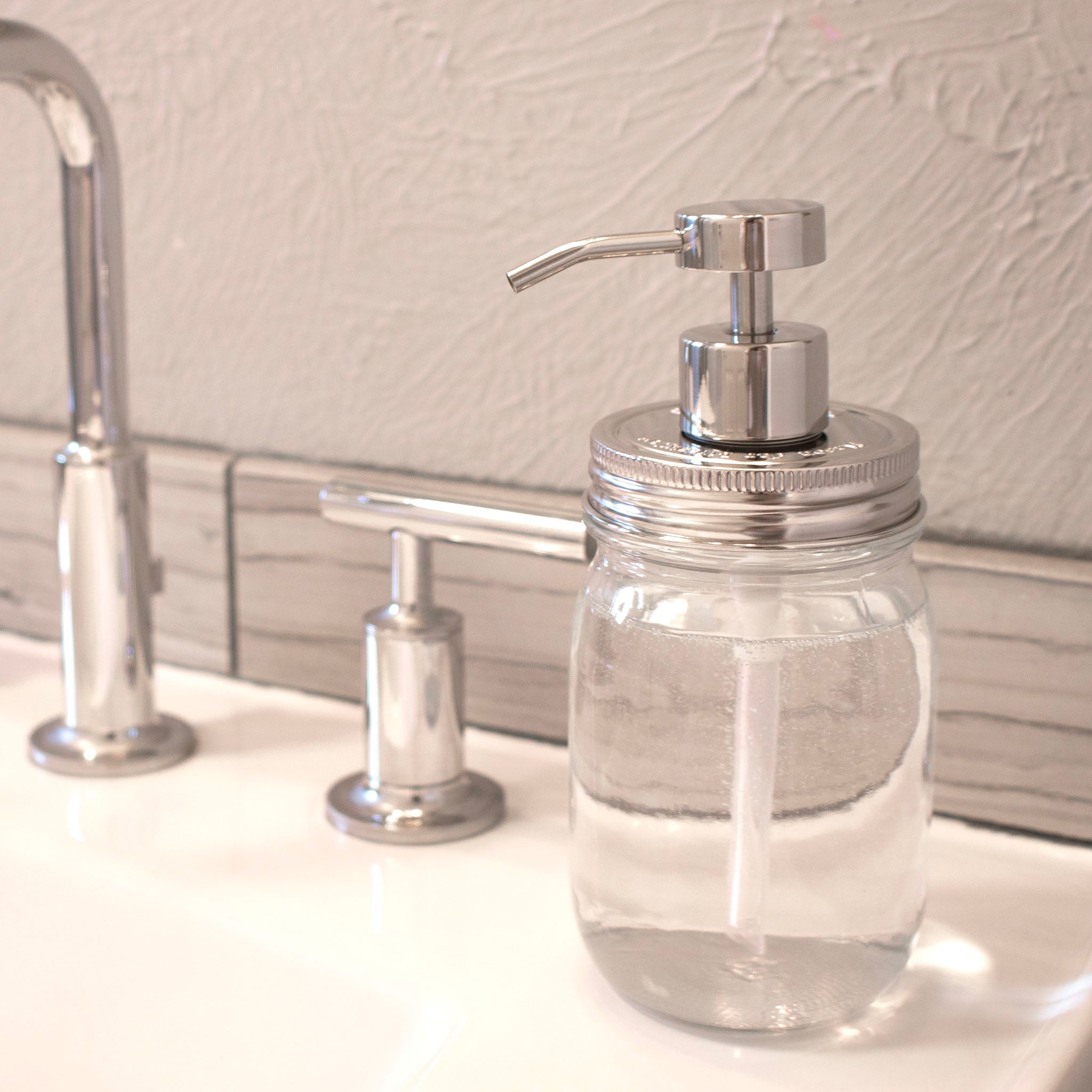 Regular mouth mirror chrome polished 2 threaded soap pump adapter lid 2024 16oz pint staged