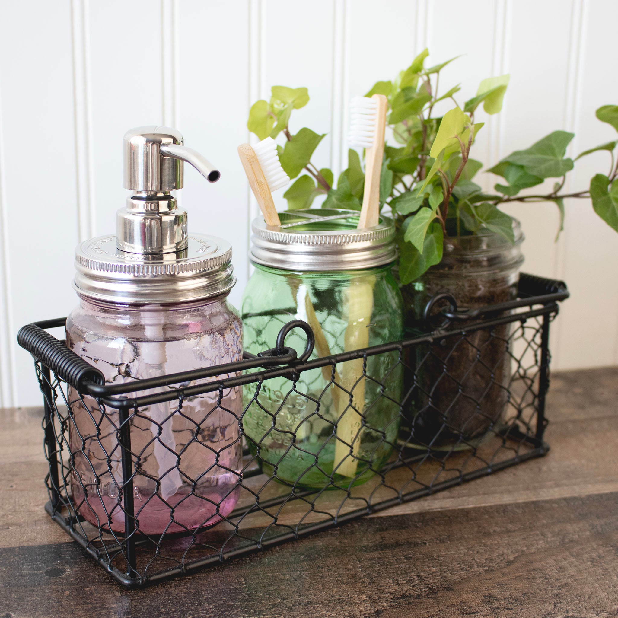Regular mouth mirror chrome polished 4 threaded soap pump adapter lid stainless steel toothbrush chicken wire caddy bathroom sundries 2024 16oz pint staged