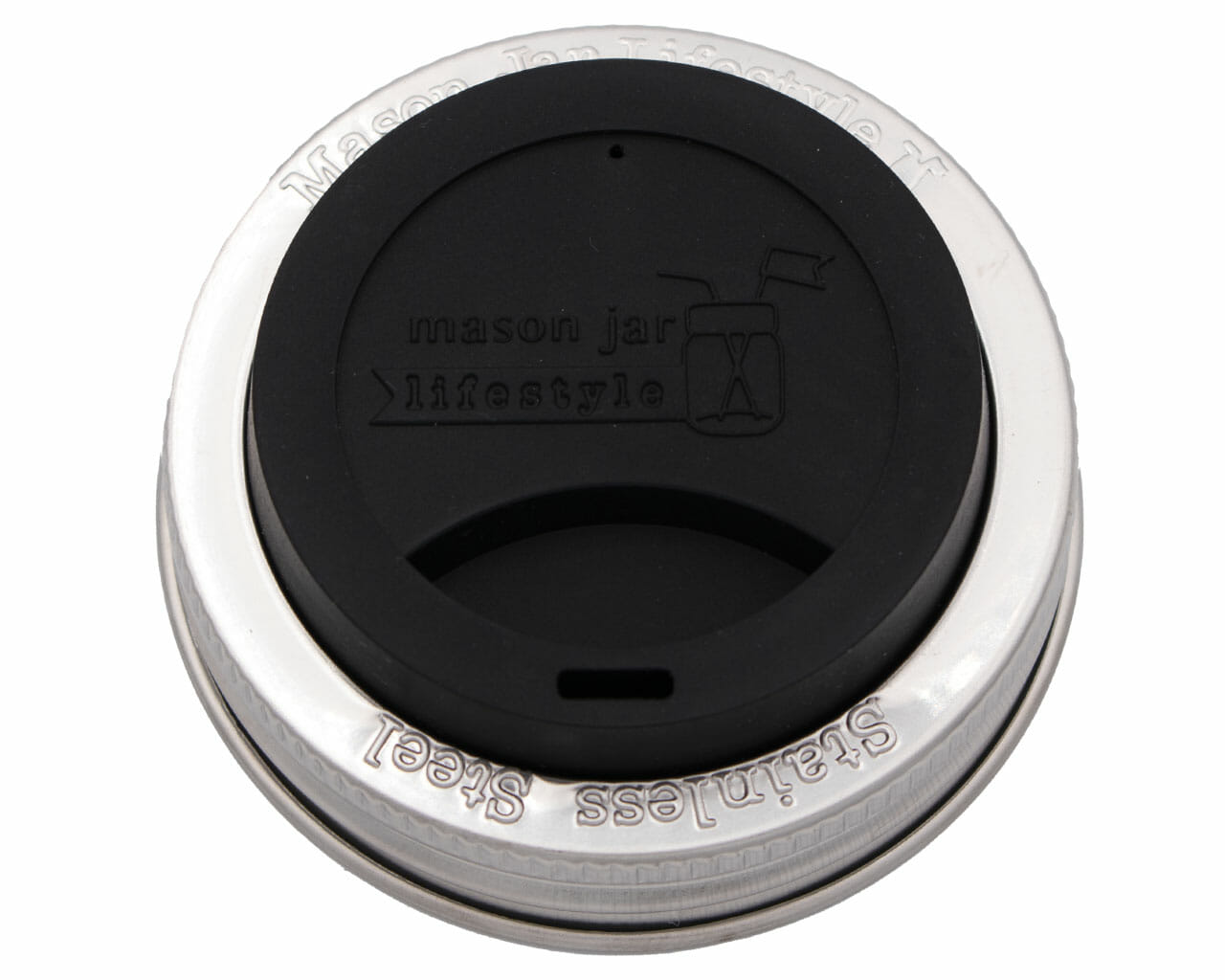 Silicone Drinking Lid with Stainless Steel Band for Mason Jars