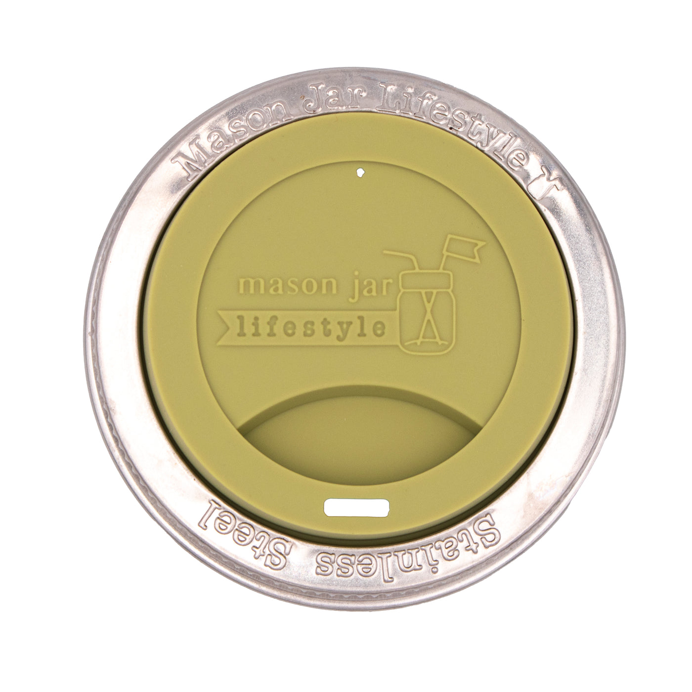 Silicone Drinking Lid with Stainless Steel Band for Mason Jars