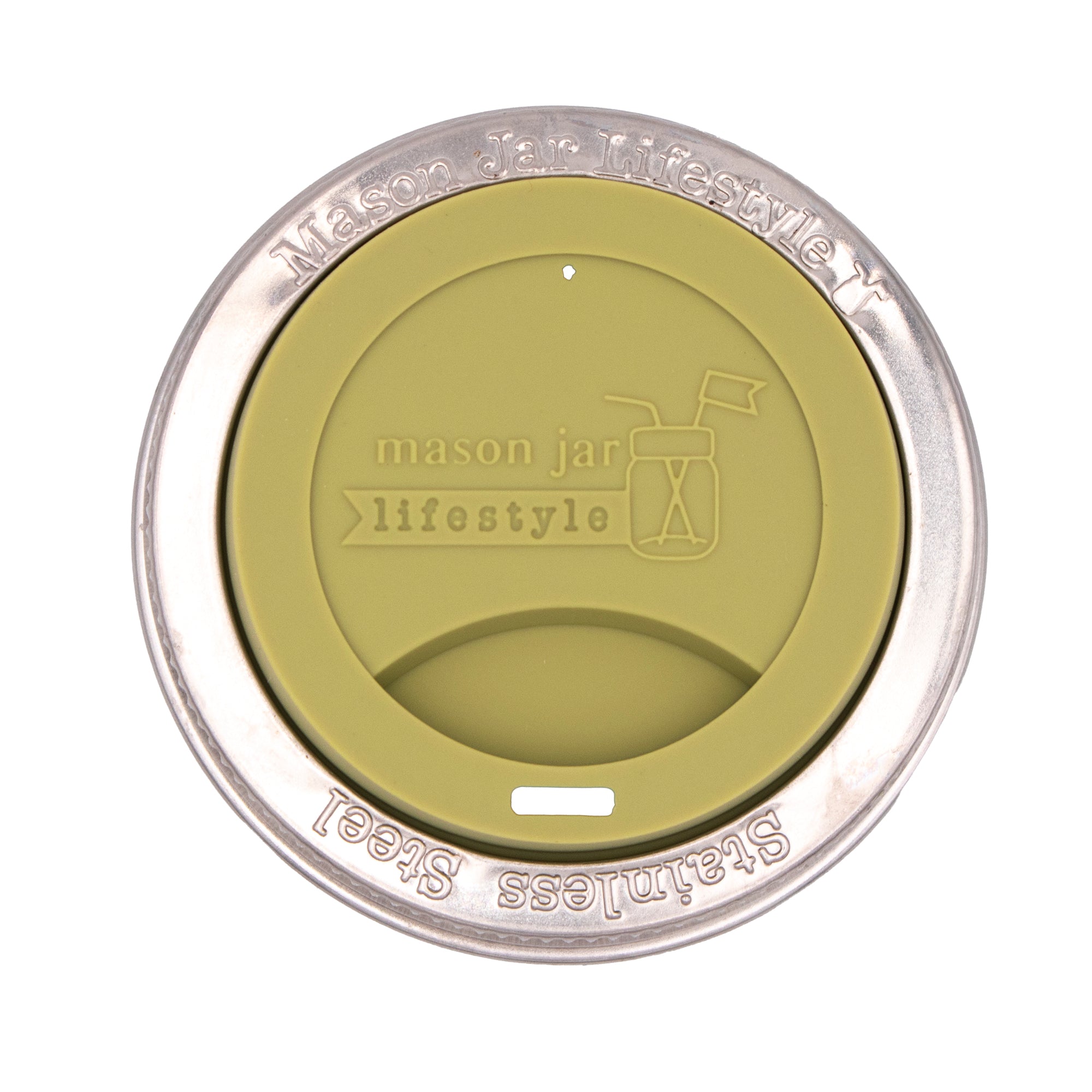 Silicone Drinking Lid with Stainless Steel Band for Mason Jars