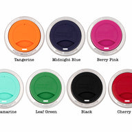 regular mouth silicone drinking lids for mason jars in tangerine, midnight blue, berry pink, aquamarine, leaf green, black, and red