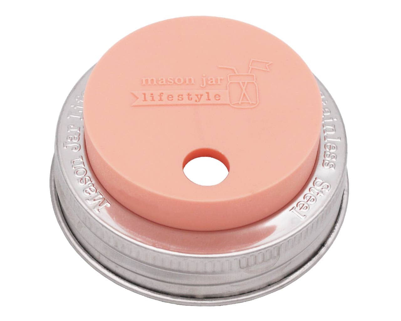 Mason Jar Lifestyle Silicone Drinking Lid with Stainless Steel Band for Mason Jars | Tangerine | Wide Mouth
