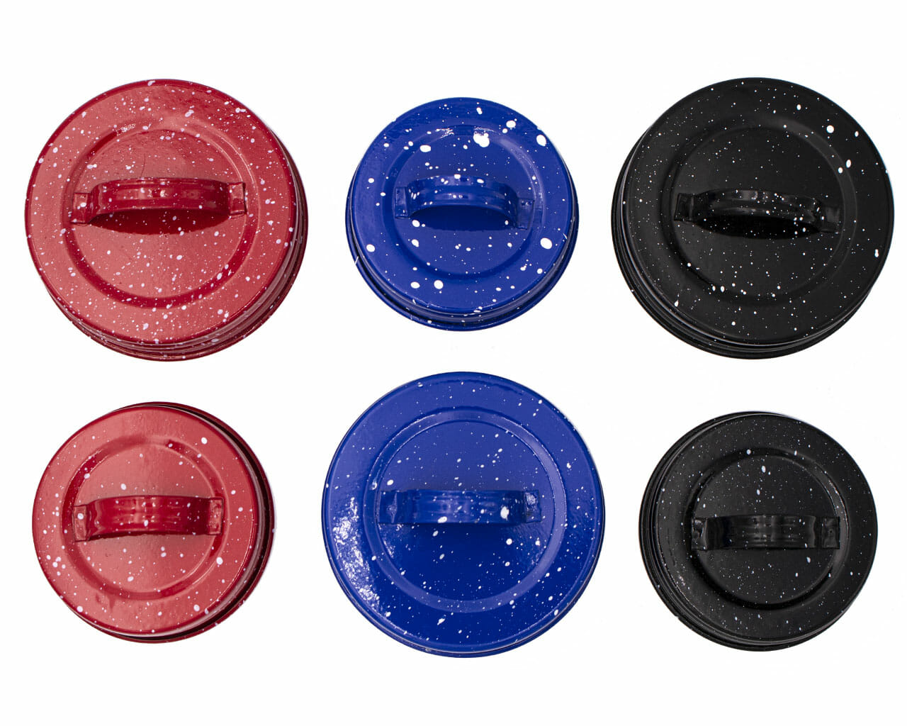 Red Blue and Black Speckled Enameled Handle/Canister Lids for regular and wide mouth Mason Jars