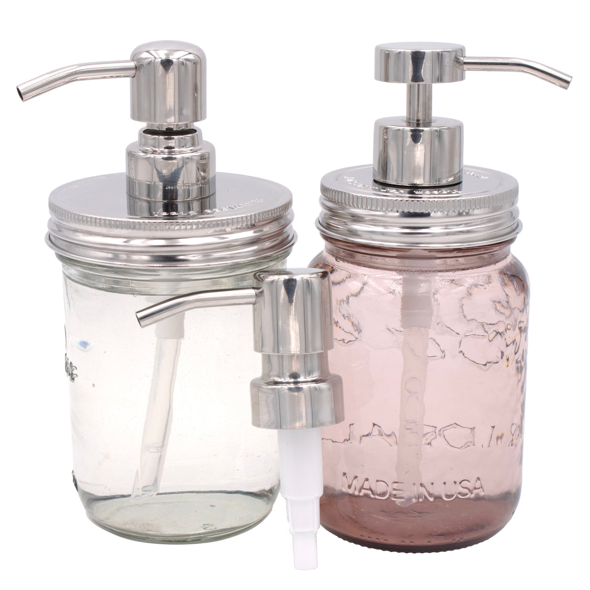 Regular wide mouth mirror chrome stainless steel 2 4 5 threaded soap pump adapter lid 2024 16oz pint on white