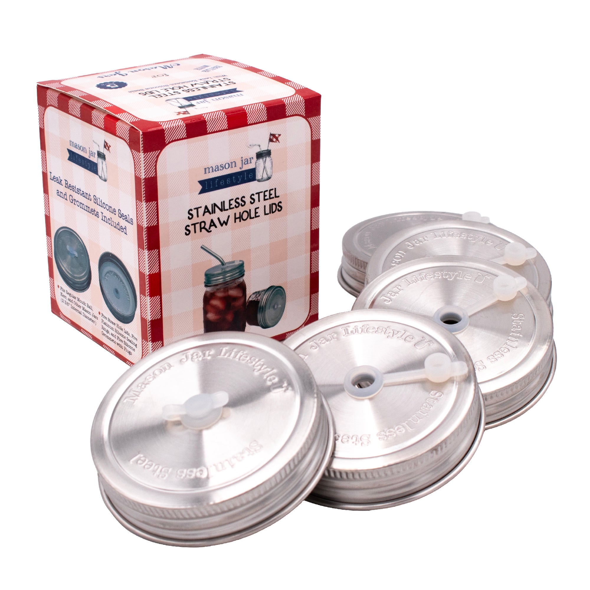 Straw Hole Tumbler Stainless Steel Lids for Mason Jars 5 Pack