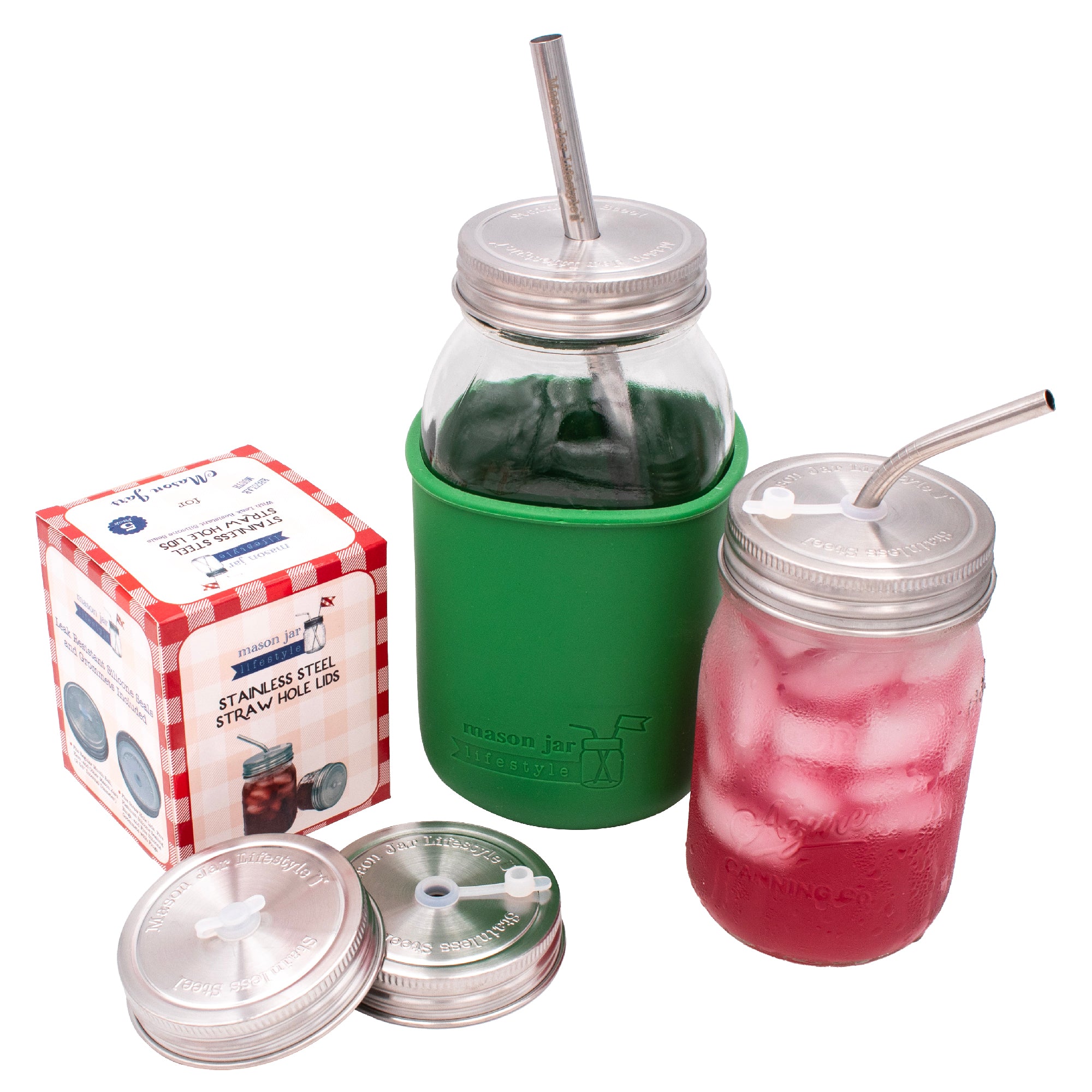Straw Hole Tumbler Stainless Steel Lids for Mason Jars 5 Pack