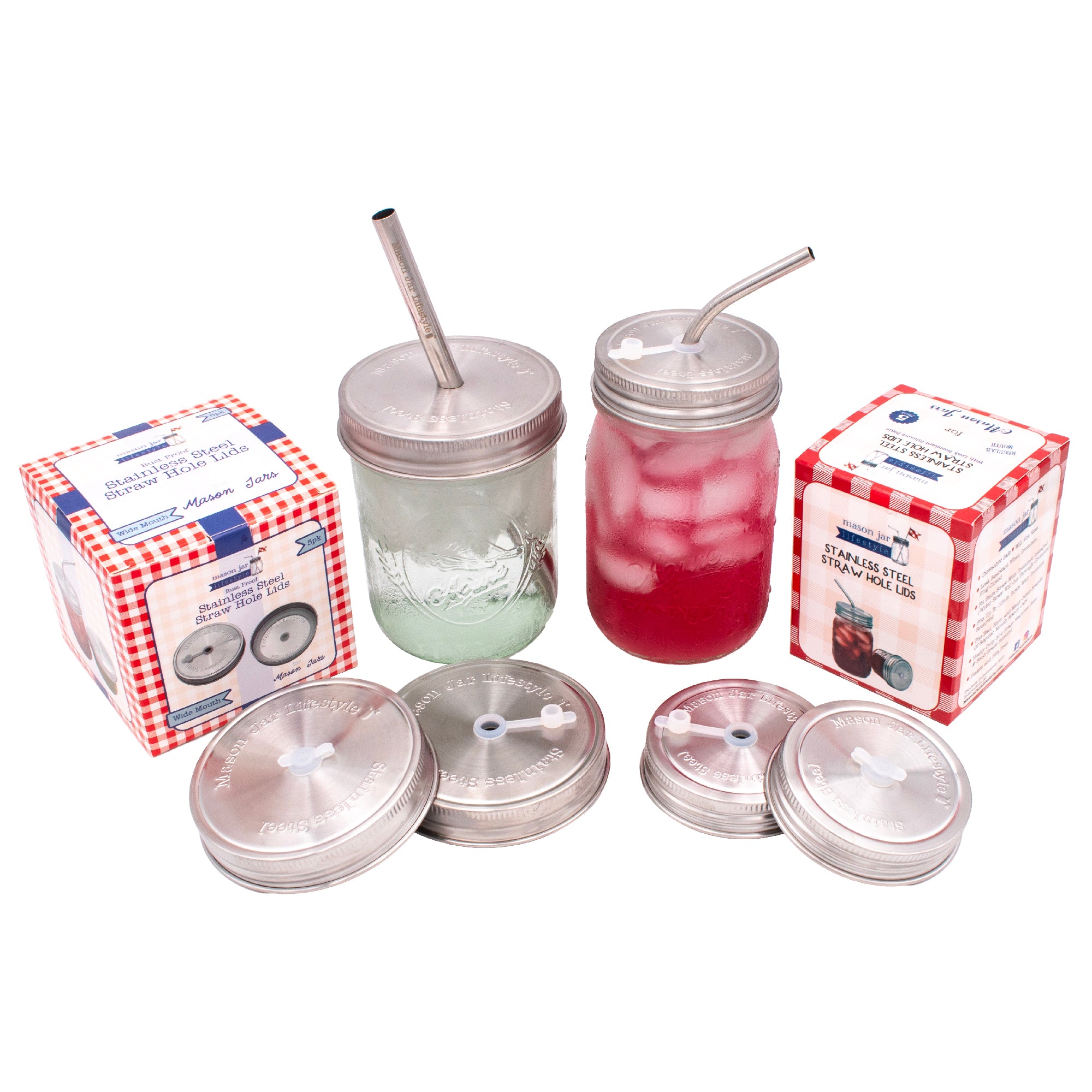 Straw Hole Tumbler Stainless Steel Lids for Mason Jars 5 Pack