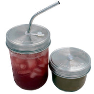Stainless Steel Rust Proof Straw Hole Lid for Wide or Regular Mouth Mason Jars with Silicone Grommet and Sealing Ring