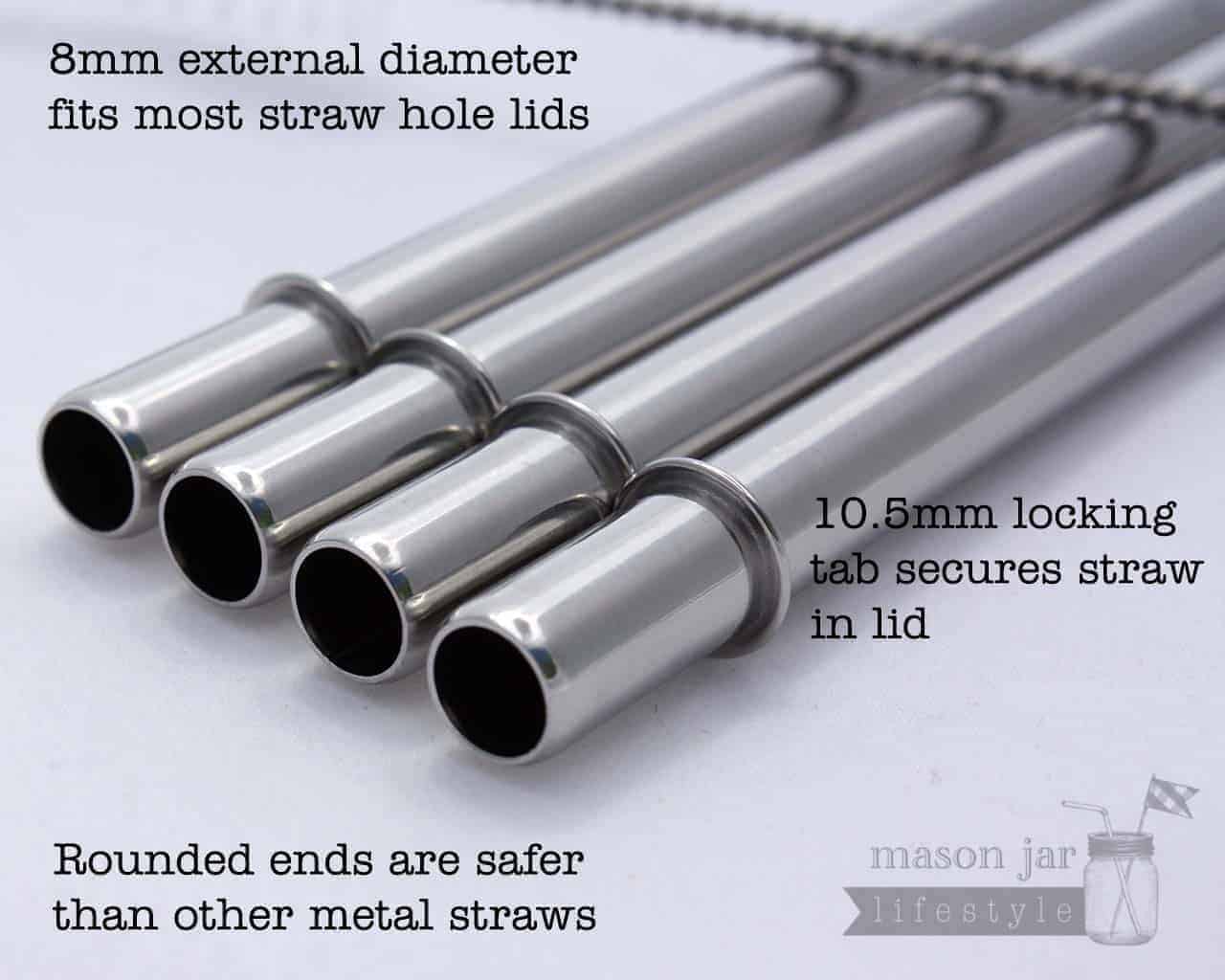 Mason Jar Lifestyle safer rounded end stainless steel straws text information graphic