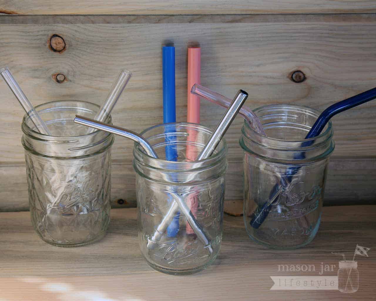 Short Bent Glass Straws for Half Pint Mason Jars Blue