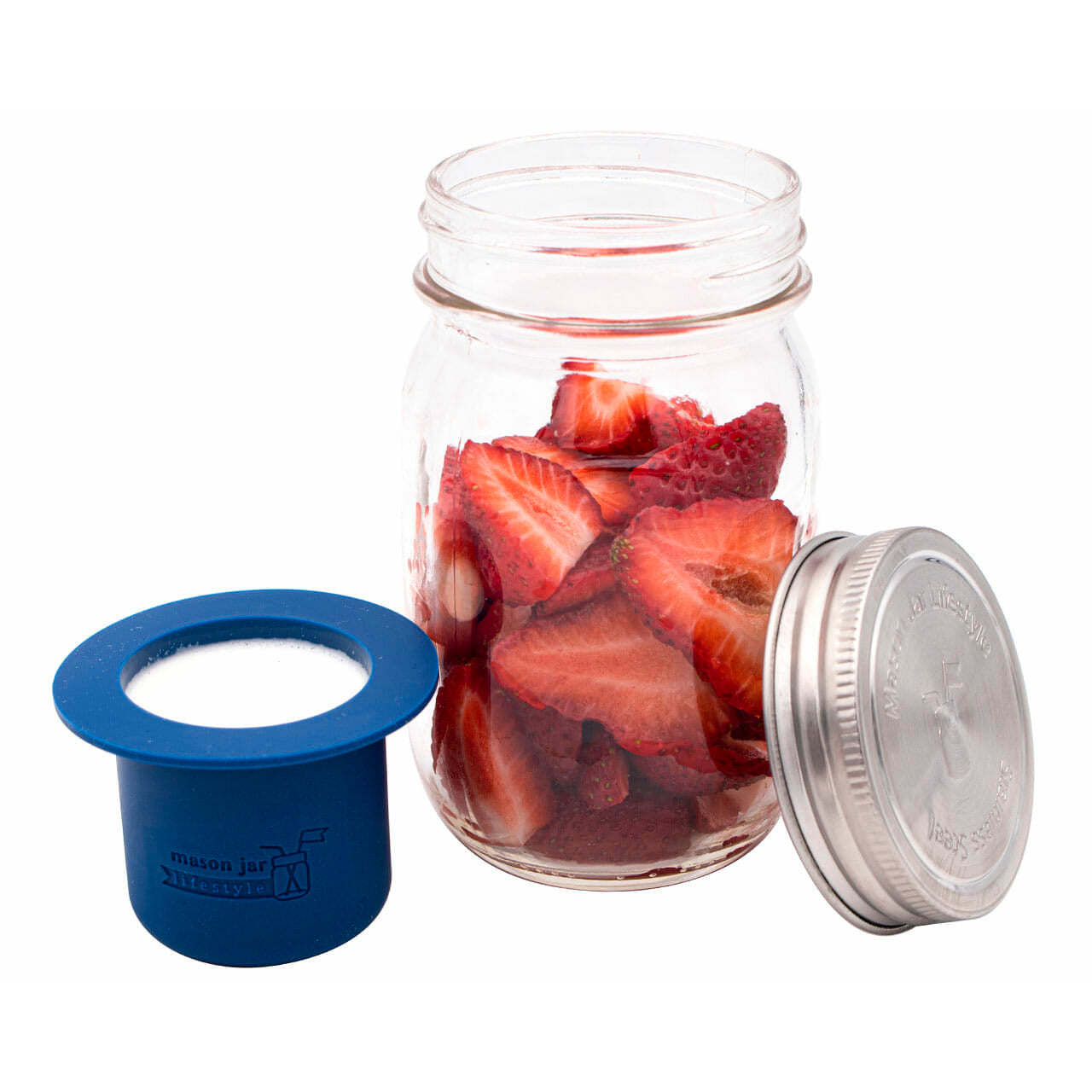 Silicone divider dressing cup stainless steel storage lid 16oz pint fruit regular mouth deep blue 2