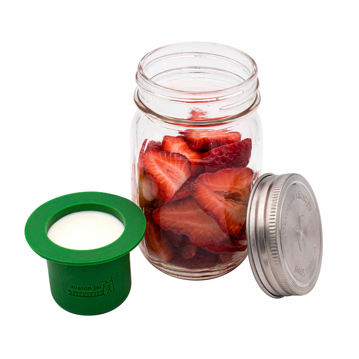 Silicone divider dressing cup stainless steel storage lid 16oz pint fruit regular mouth leaf green 2