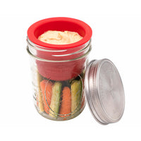 Silicone divider dressing cup stainless steel storage lid 16oz pint fruit wide mouth vegetables dip cherry red inside 2