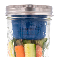 Silicone divider dressing cup stainless steel storage lid 16oz pint fruit wide mouth vegetables dip dep blue closed detail
