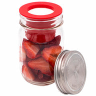 cherry red silicone divider cup insert for regular mouth mason jars with leak proof stainless steel storage lid