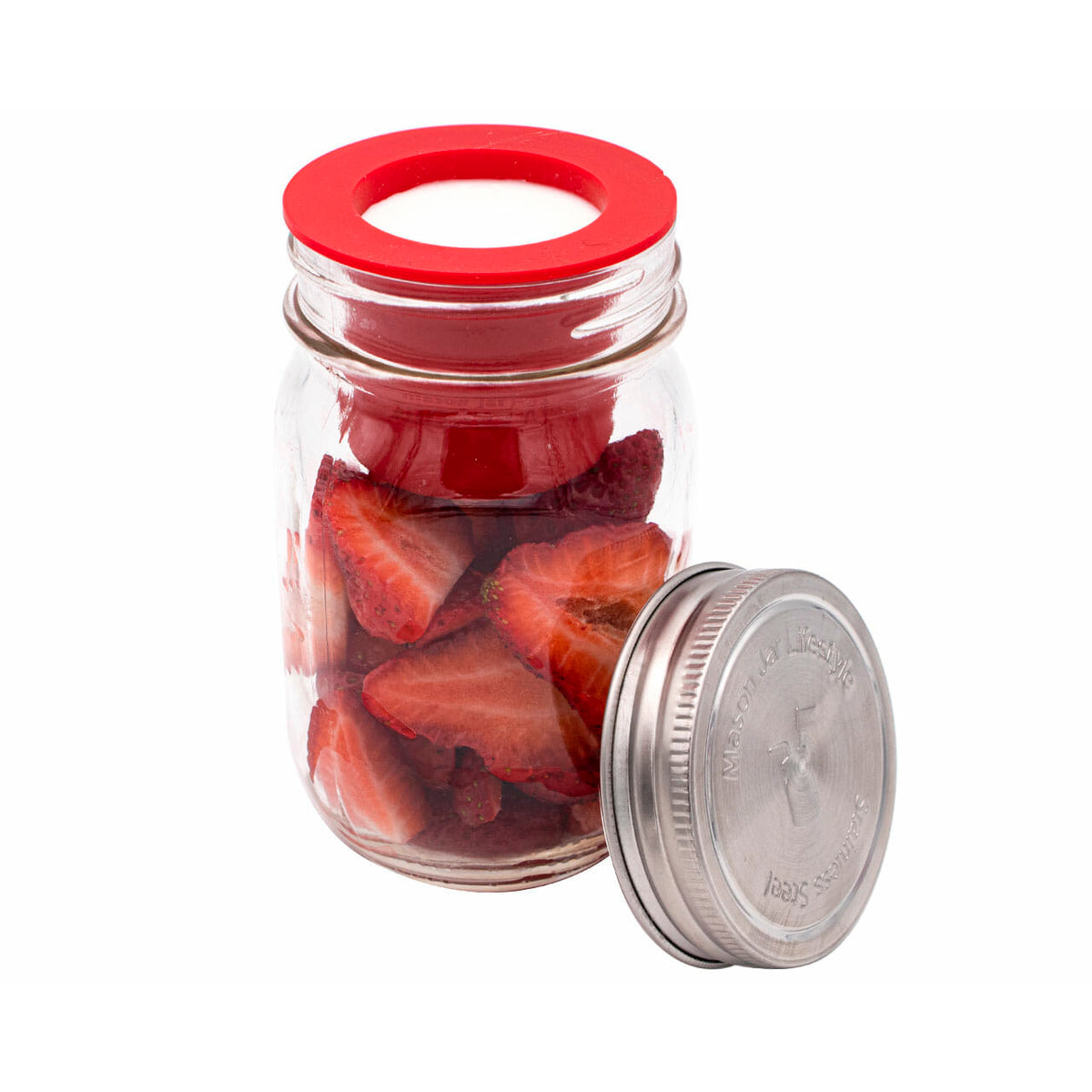 Silicone divider dressing cup stainless steel storage lid 16oz pint fruit yogurt regular mouth cherry red 4