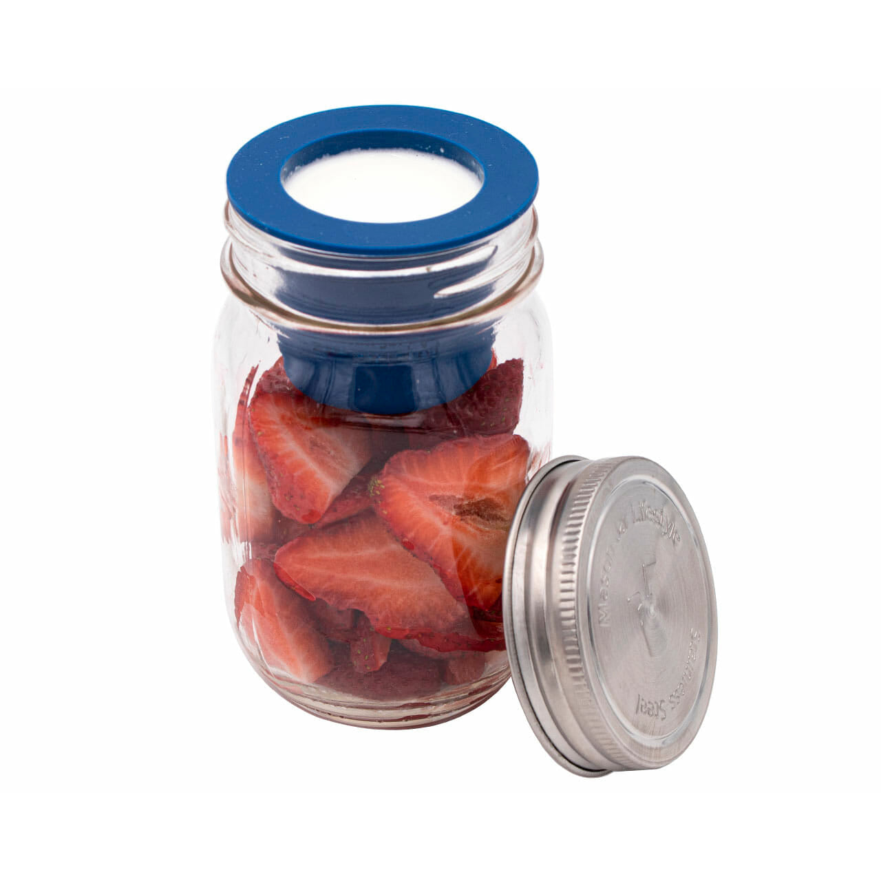 Silicone divider dressing cup stainless steel storage lid 16oz pint fruit yogurt regular mouth deep blue inside