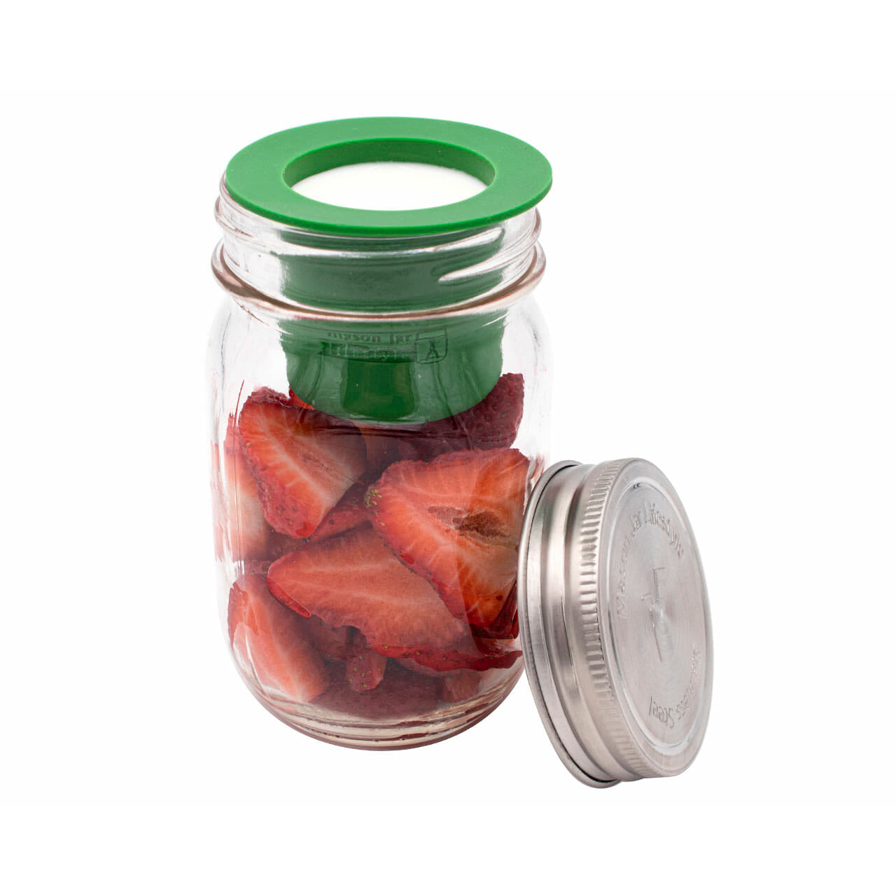 Silicone divider dressing cup stainless steel storage lid 16oz pint fruit yogurt regular mouth leaf green inside 2