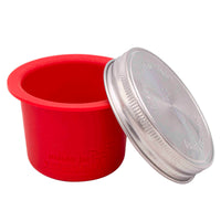 Wide mouth cherry red divider cup for Mason jars.