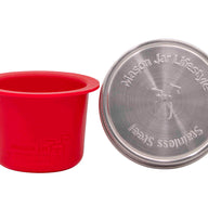 wide mouth cherry red silicone divider cup with stainless steel storage lid